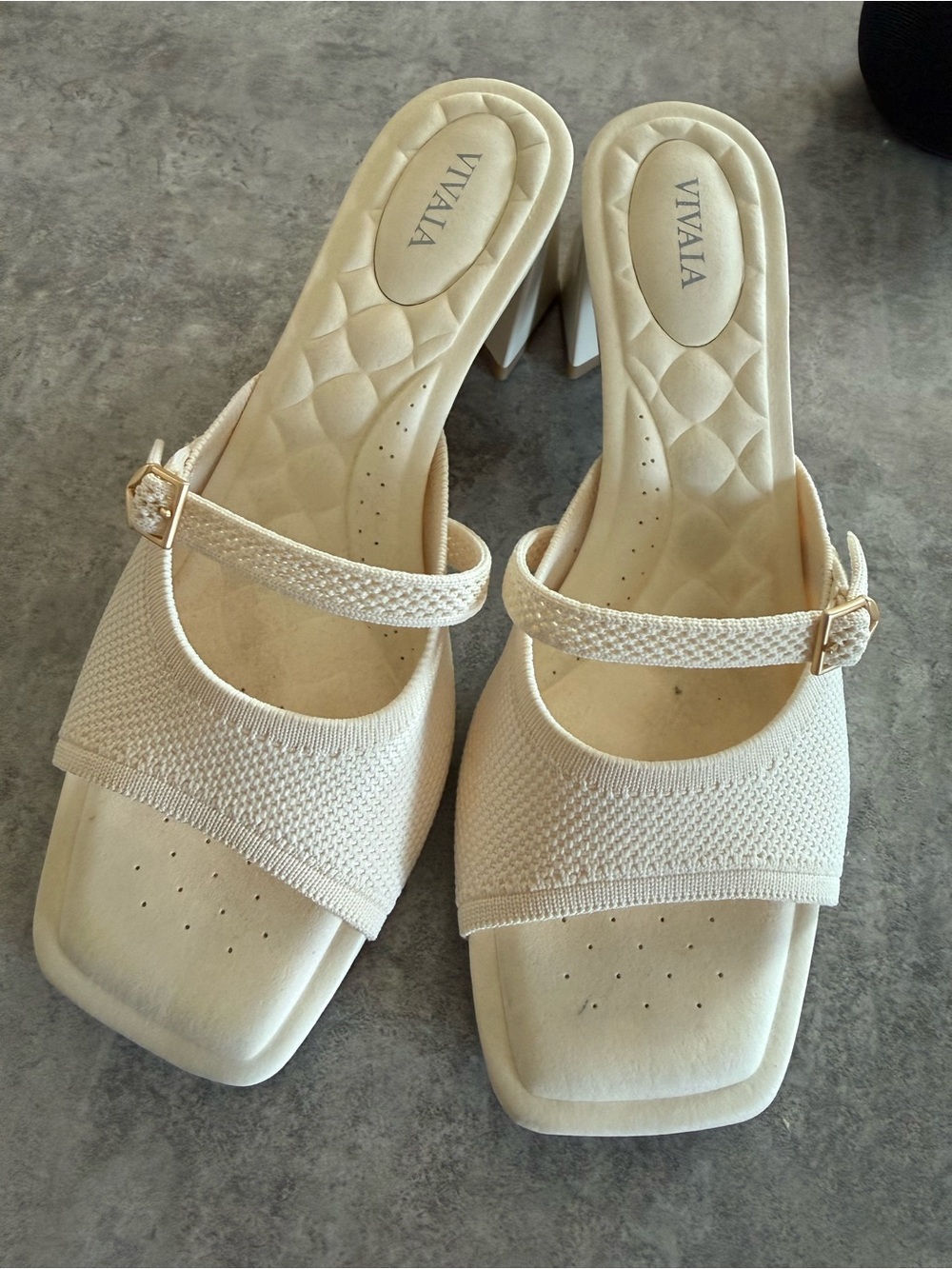 Vivaia Cream Knit AdaptAll™ Square-Toe Sandals (Ava)